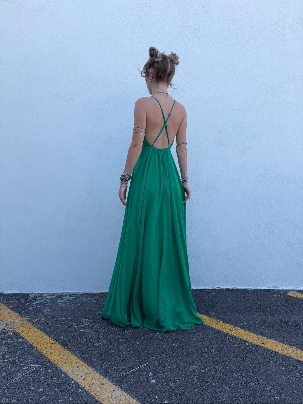 Lulu's Emerald Green Backless Maxi Dress with Crisscross Straps